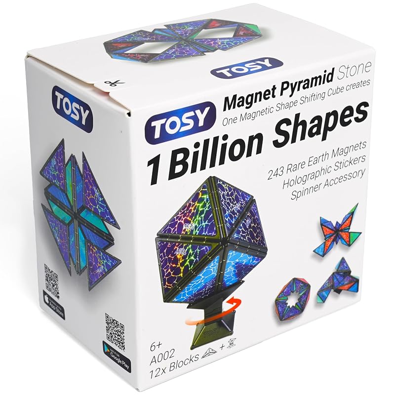 TOSY Magnet Pyramid Stone - 1 Cube Transforms into 1 Billion Shapes, 12 Pieces, 243 Rare Earth Magnets, Holographic Design Magnet Tiles Creative Puzzle STEM/STEAM Toy Stone (Set of 1)