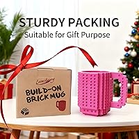 Vista 7 de Lumsburry Taza de café de ladrillo integrada, divertida taza de bricolaje con bloques de construcción creativa para niños, hombres y mujeres, Rosa