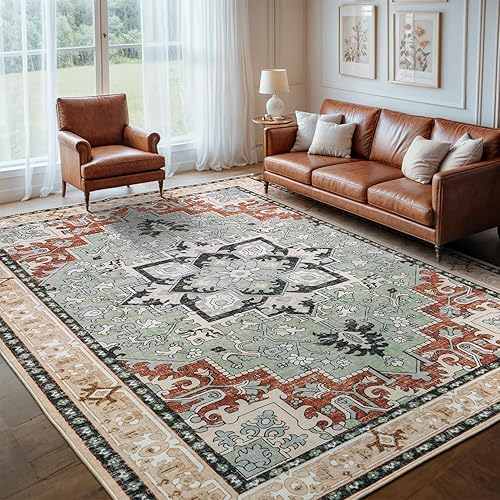 Miniatura 87 de Lofus Alfombras de área de 5 x 7 pies para sala de estar, alfombras lavables para dormitorio, cocina, alfombra bohemia vintage, suave, Vintage Beige