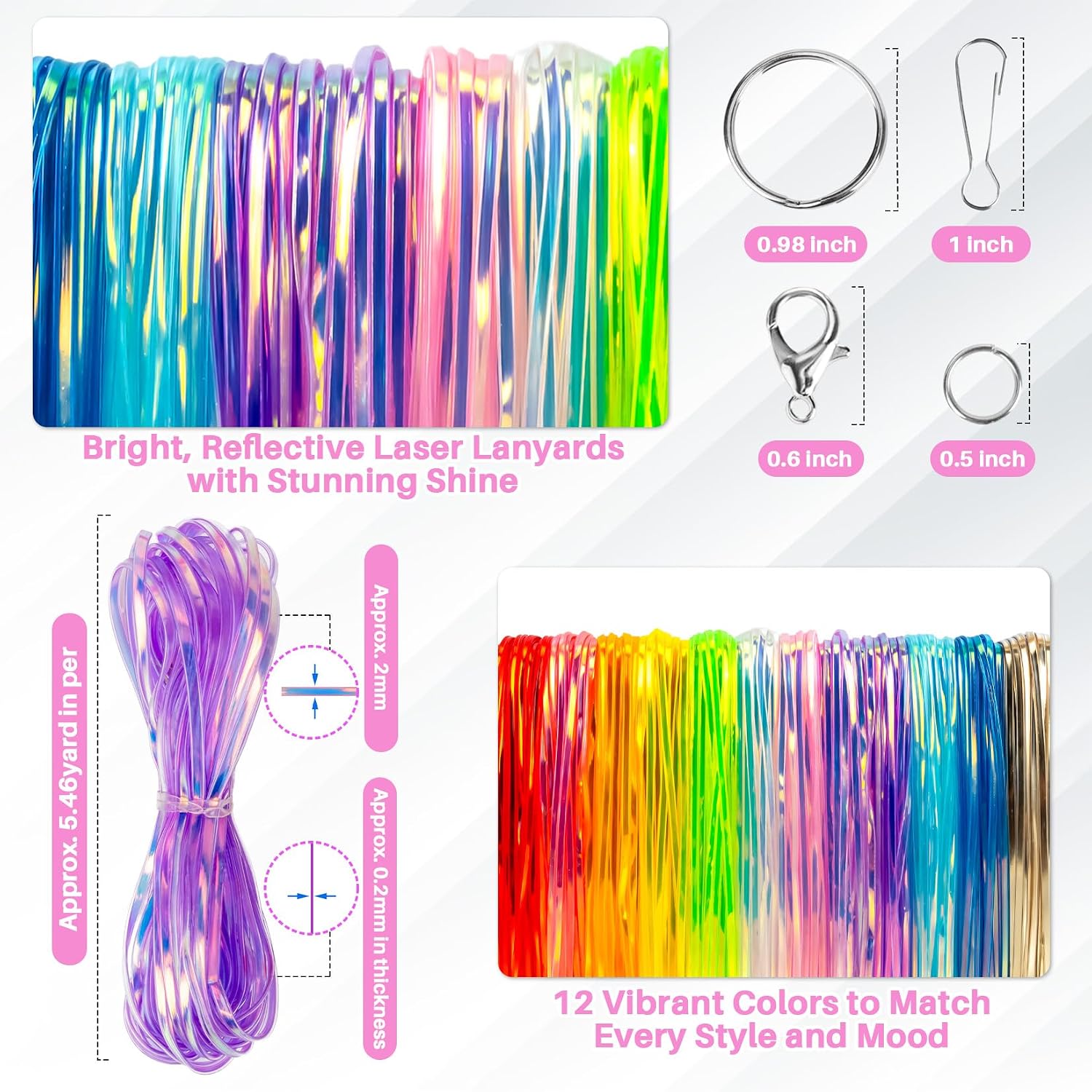 RAINFLOW Plastic Lanyard String Kit - Lanyard Making Kit with 12 Laser Colors,Plastic String Lacing Cord for Bracelet Making,Making Weaving for Keychain Crafts,Strings Lacing Cord Bracelet