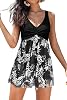SHEKINI Womens V Neck One Piece Swimsuit Net Yarn Modest Tummy Control Skirtini Swimdress Bathing Suits