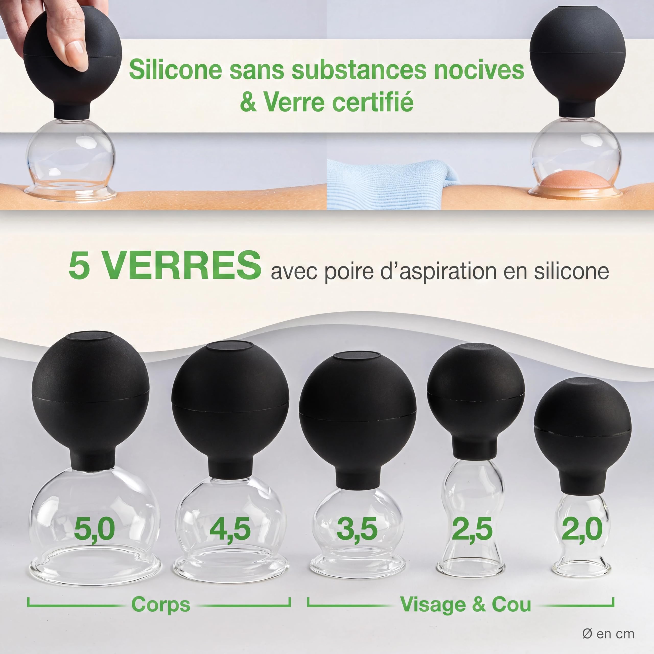 BACKLAxx ® Set De Ventouses En Verre Avec Poire En Silicone Et Grattoir Fascia | Ventouse Cellulite Et Ventouse Massage Pour Corps Et Visage | Ventouses Thérapeutiques Cupping