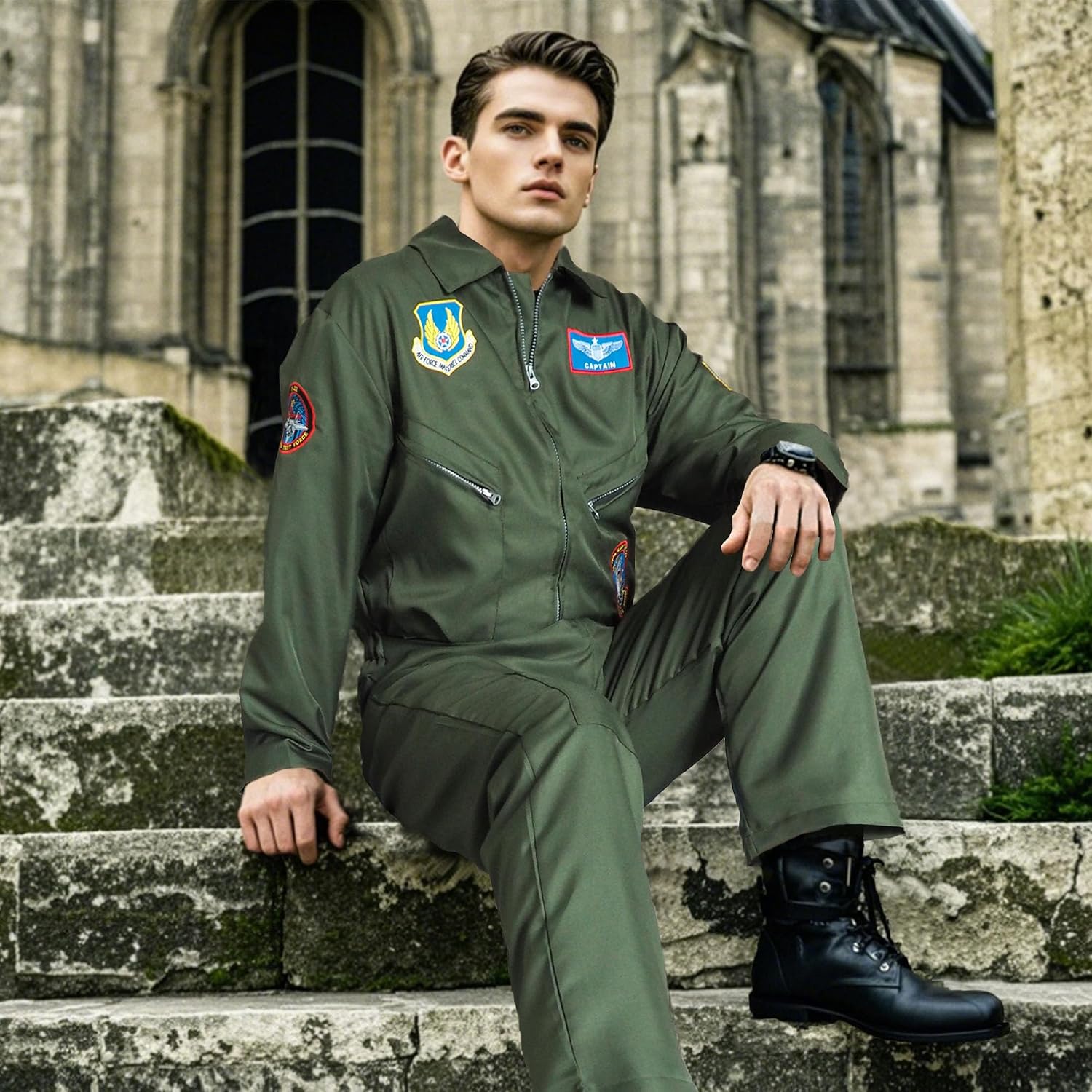 Fighter Pilot Flight Suit Costume - Air Force Jumpsuit Army Military Cosplay for Adults