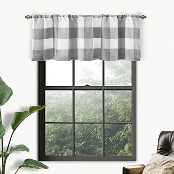 DriftAway Linen Textured Lined Valances for Windows Buffalo Check Curtain Window Valances Woven Plaid Blackout Thermal Insulated for Kitchen, Living Room 1 Pack 52" x 18" Gray