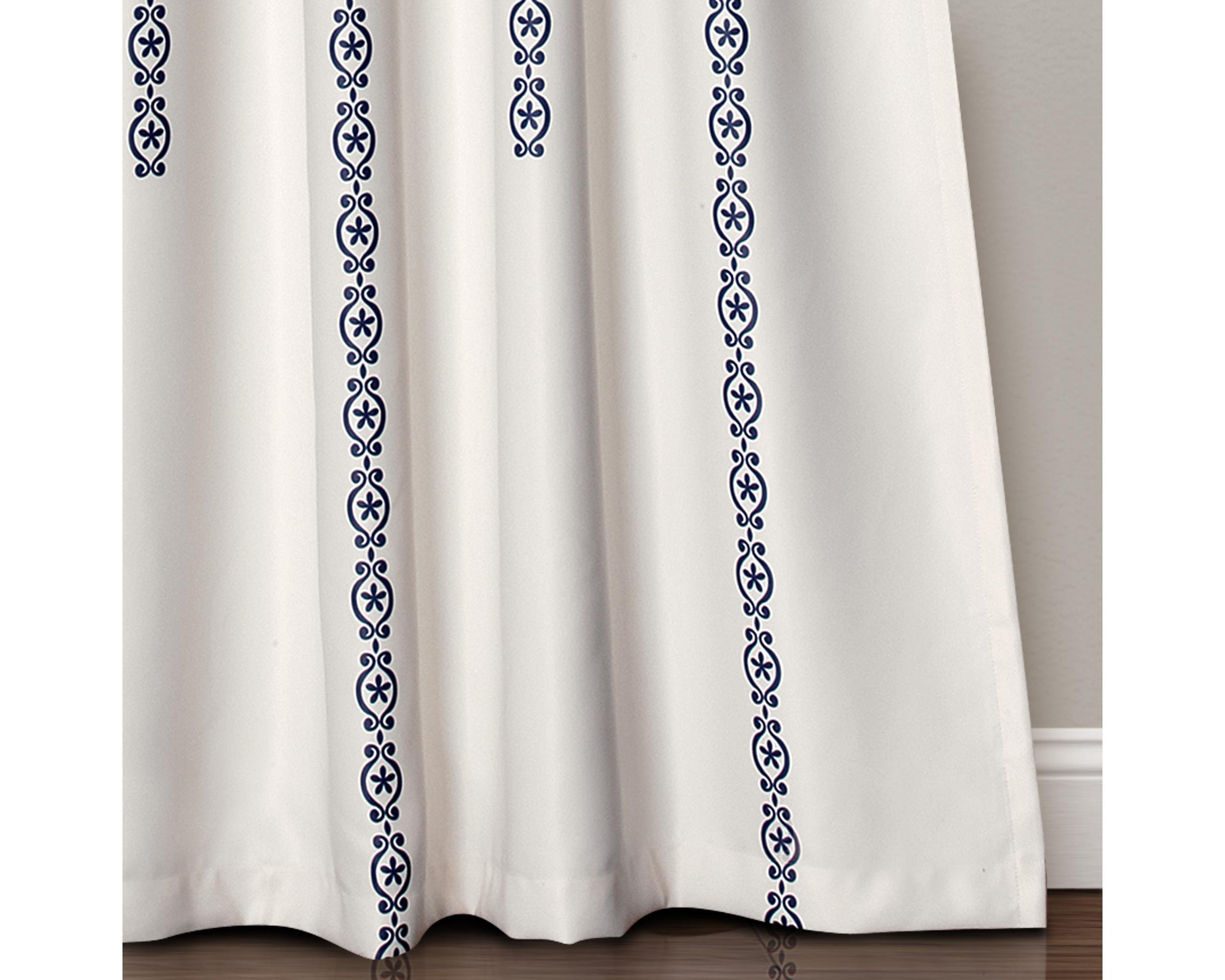 Lush Decor Medallion Stripe Curtains - Bohemian Damask Print, Room Darkening, 84"L X 52"W, Gray Pair