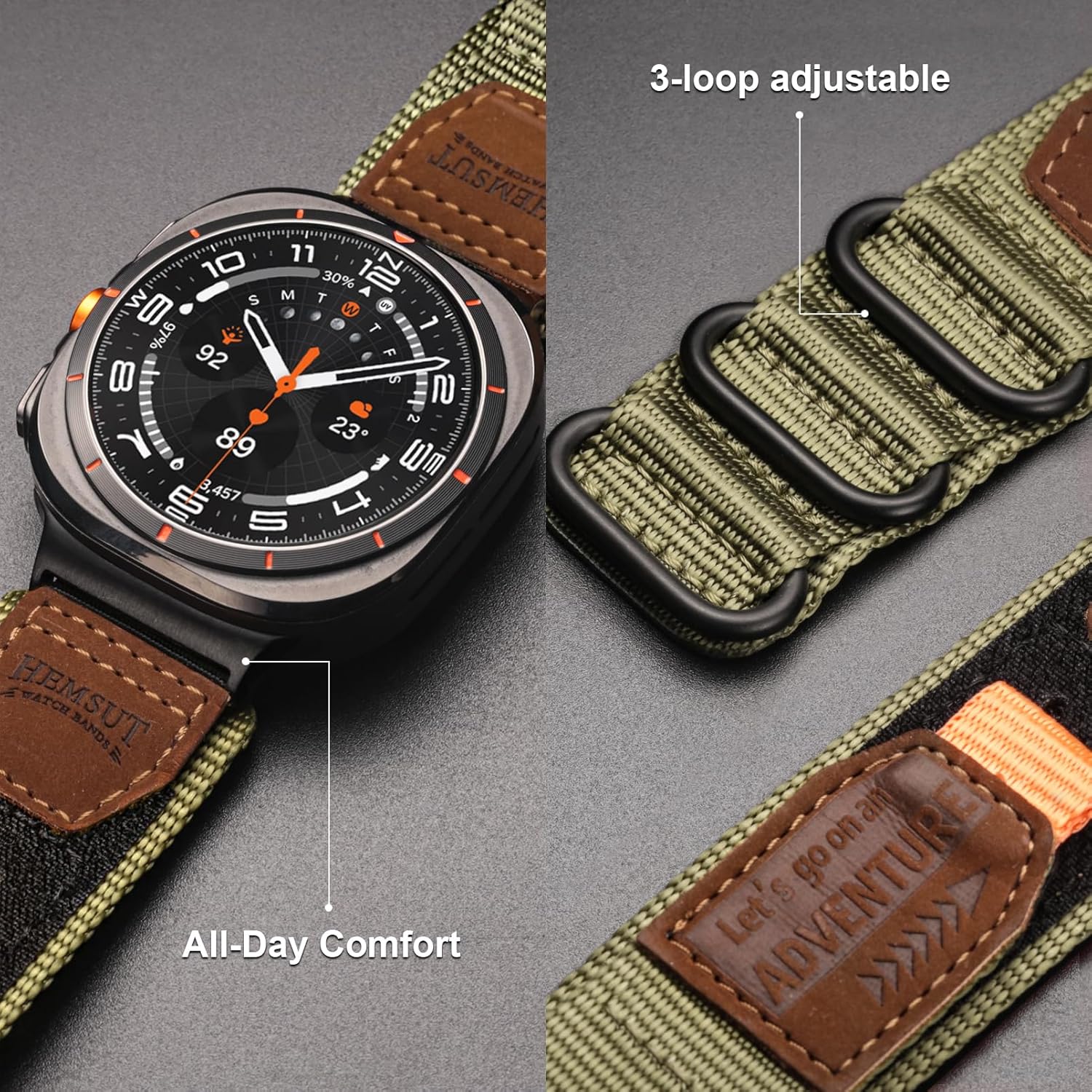 SMITHA Watch Band Compatible with Samsung Galaxy Watch Ultra 47mm (2024/2025), Comfortable Nylon Strap for Galaxy Watch Ultra 2/1, Comfortable 3-Loop Adjustable Strap for Outdoor