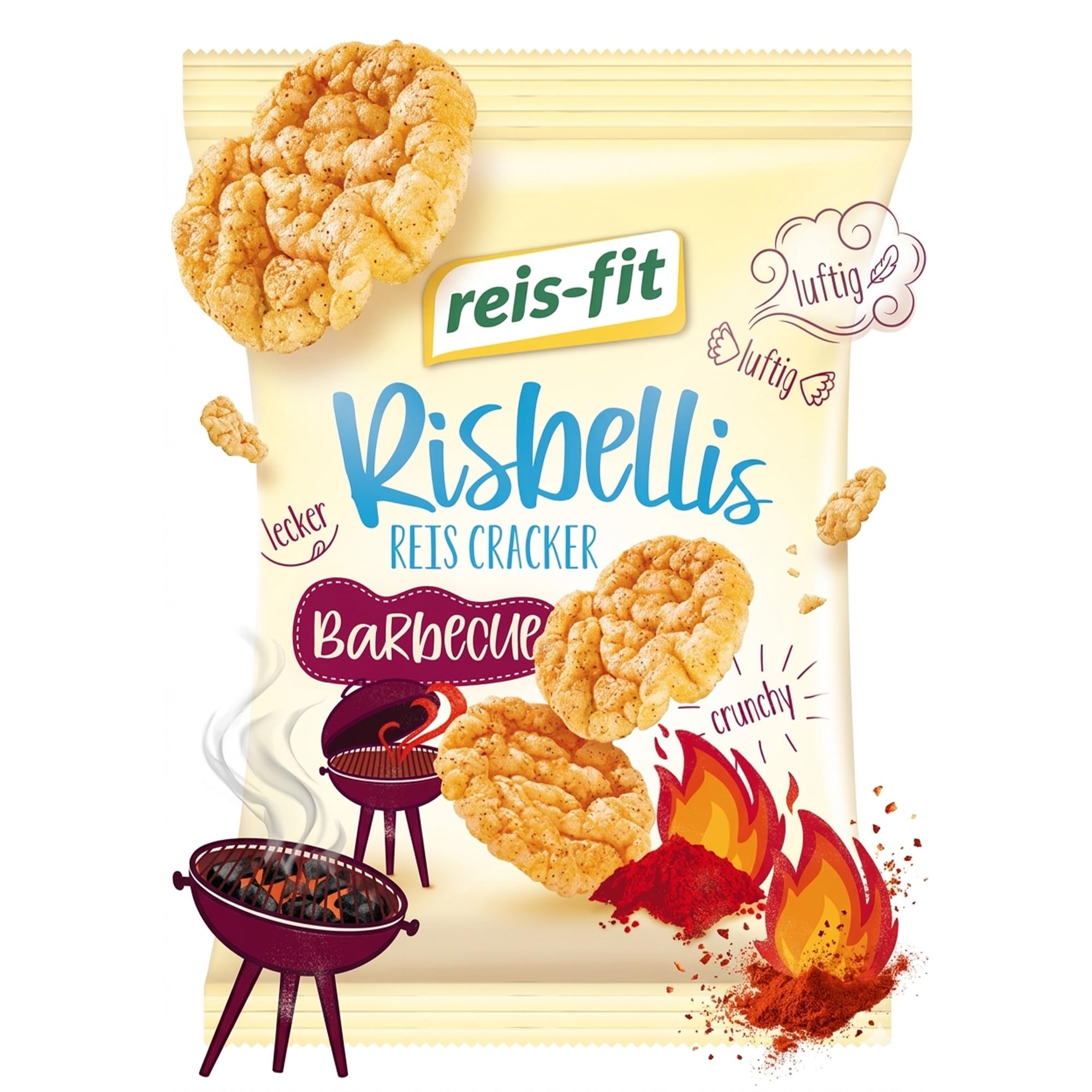EKERA – reis-fit Risbellis Barbecue – 16 Packungen knusprige Reiscracker | Süß & herzhaft | leichte Reiswaffeln als Snack für unterwegs, Büro & zu Hause | Reis Cracker fettarm