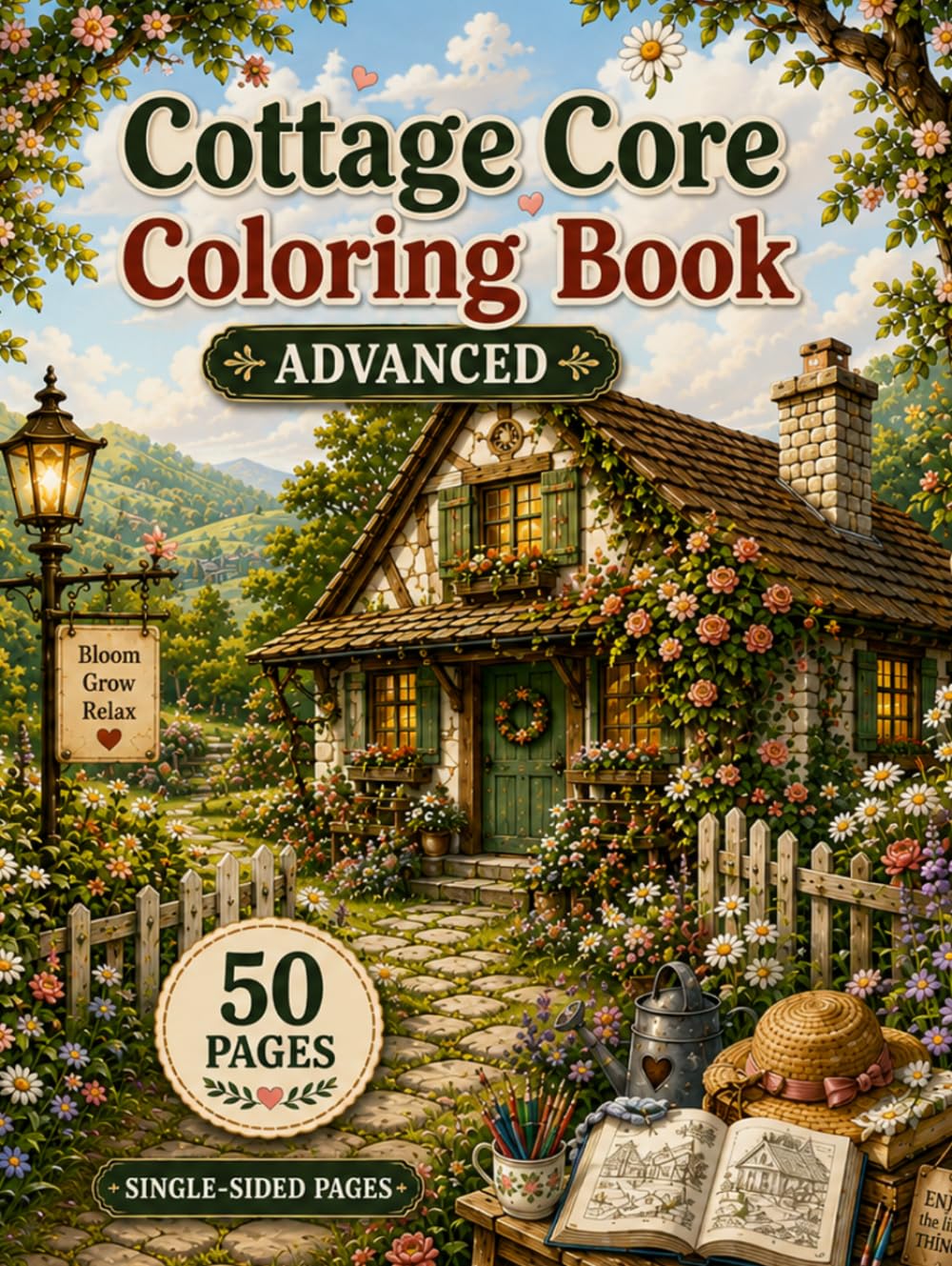 Cottage Core Coloring Book Advanced: Charming Cottages, Blooming Gardens & Cozy Country Escapes
