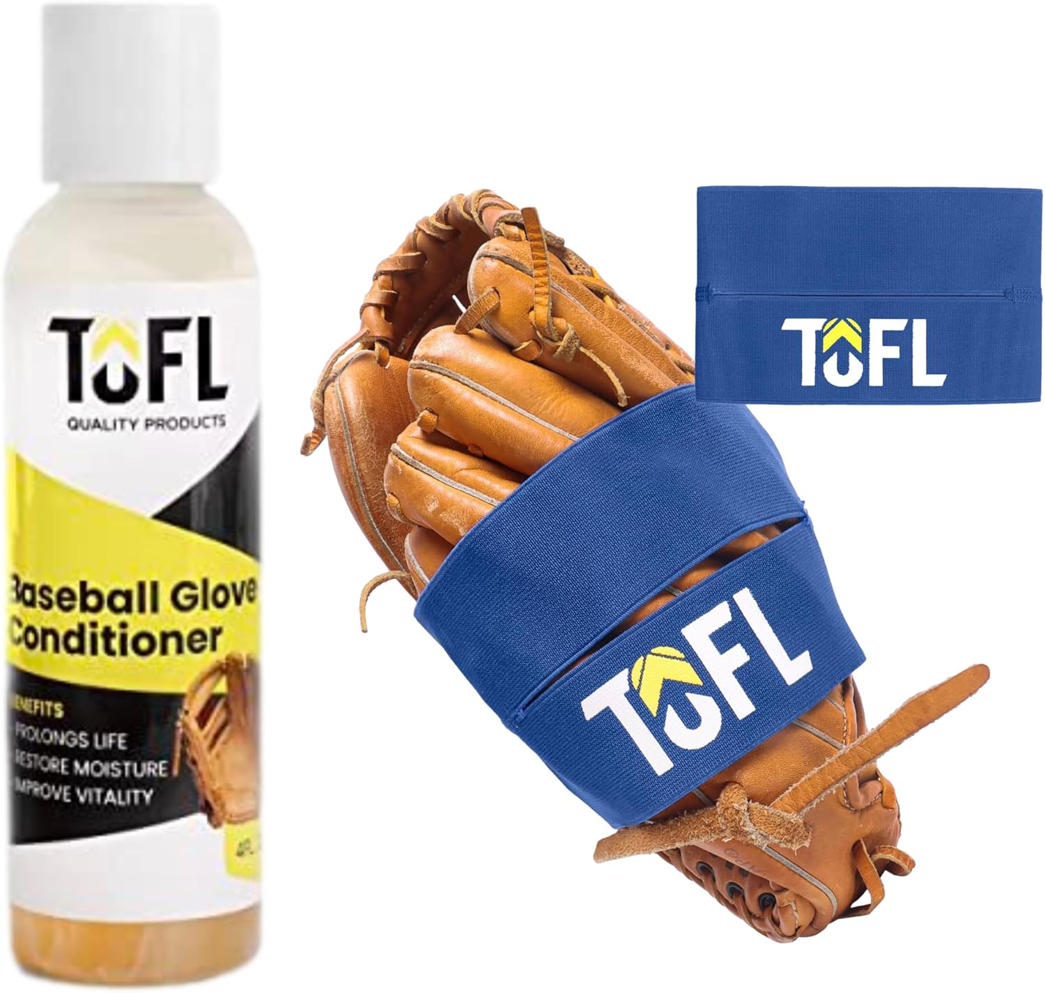 TOFL Baseball and Softball Glove Wrap Blue and Baseball Glove Leather Conditioner