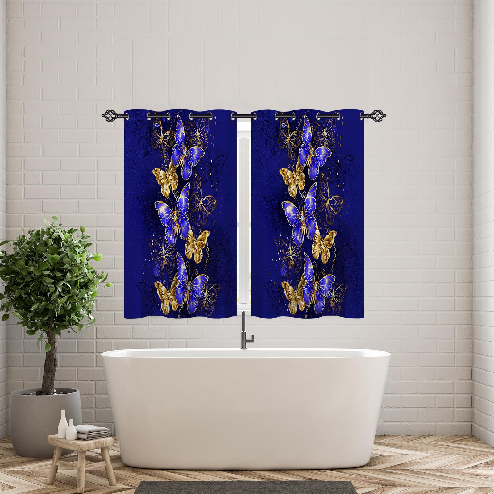 ANHOPE Butterfly Curtains Eyelet Thermal Insulated Blackout Curtains Sapphire Gold Texture Print Pattern Ring Top Drapes for Kids Girls Bedroom Living Room 46 x 54 Inch Drop 2 Panels - Image 3