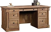 Sauder Palladia Executive Desk Vintage Oak - 65" Wide Home Office Desk with File Drawers, Cord Management & Storage