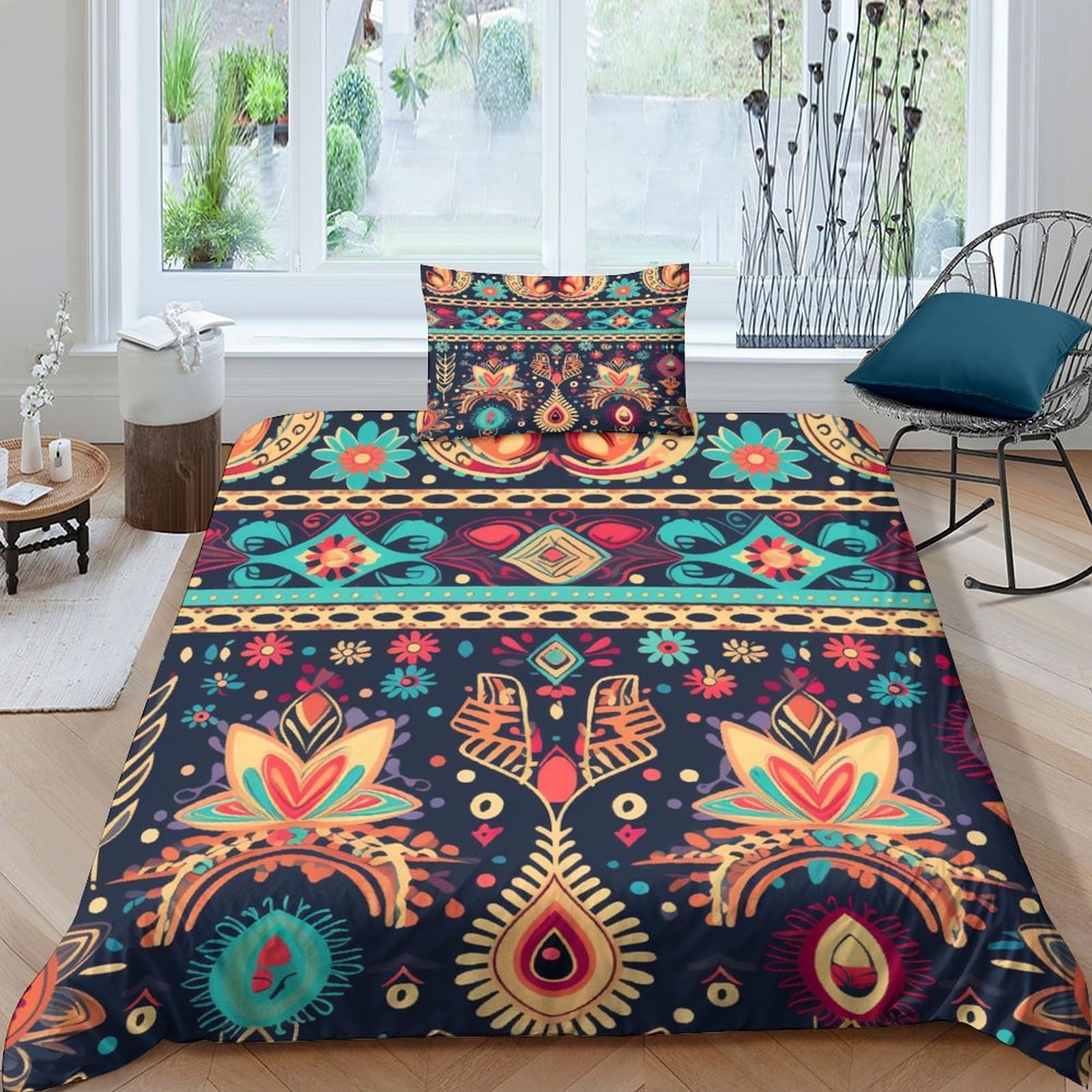 Housse de couette motif tribal avec fermeture éclair pour lit simple enfant