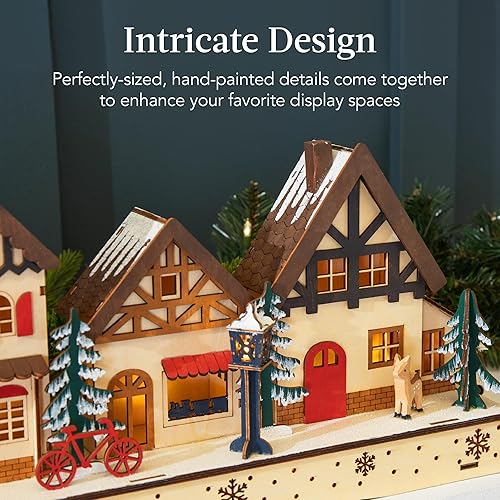 Miniatura 5 de Best Choice Products Aldea de Navidad de madera preiluminada, decoración de mantel de invierno, decoración tradicional de vacaciones para el hogar,