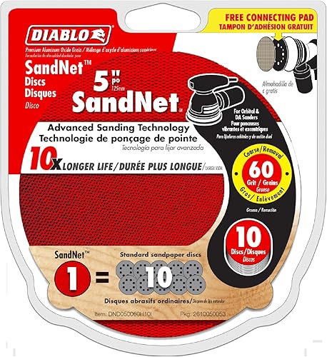 Miniatura 2 de Diablo SandNet DND050060H10I - Discos de lijado reutilizables con almohadilla de conexión para madera, metal y plástico, grano 60, mezcla de