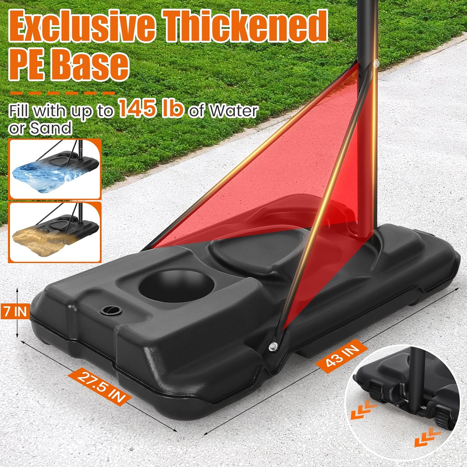 Basketball Hoop Outdoor 5.4-10FT Adjustable, 48in Shatterproof Backboard Basketball Goal Court System, Portable Basketball Hoops & Goals w/Larger Base, 200lbs Sand Bag Base