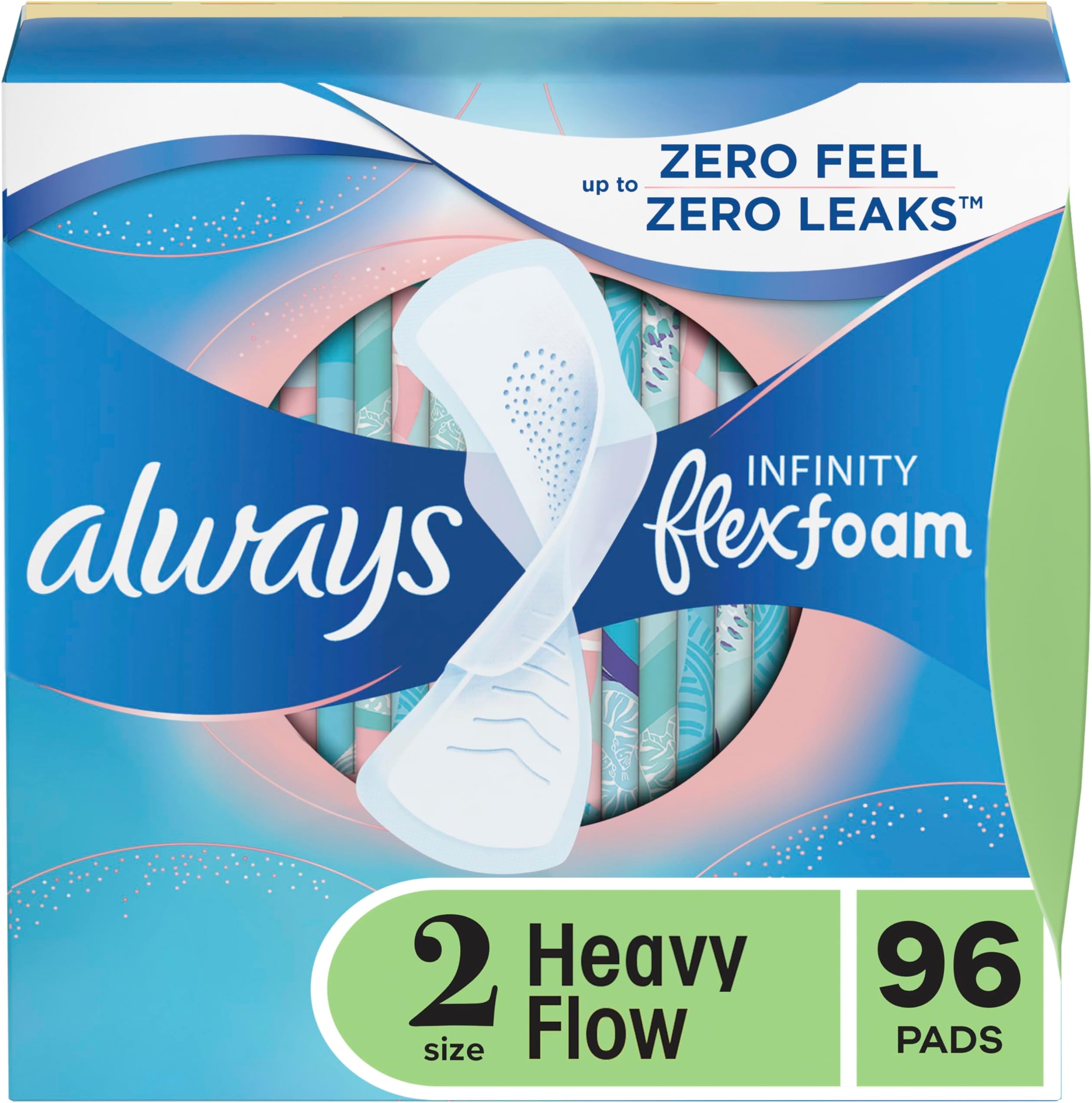 Infinity Size 2 Feminine Pads with Wings, Super Absorbency, Unscented, 32 Count - Pack of 3 (96 Total Count) (Packaging May Vary)