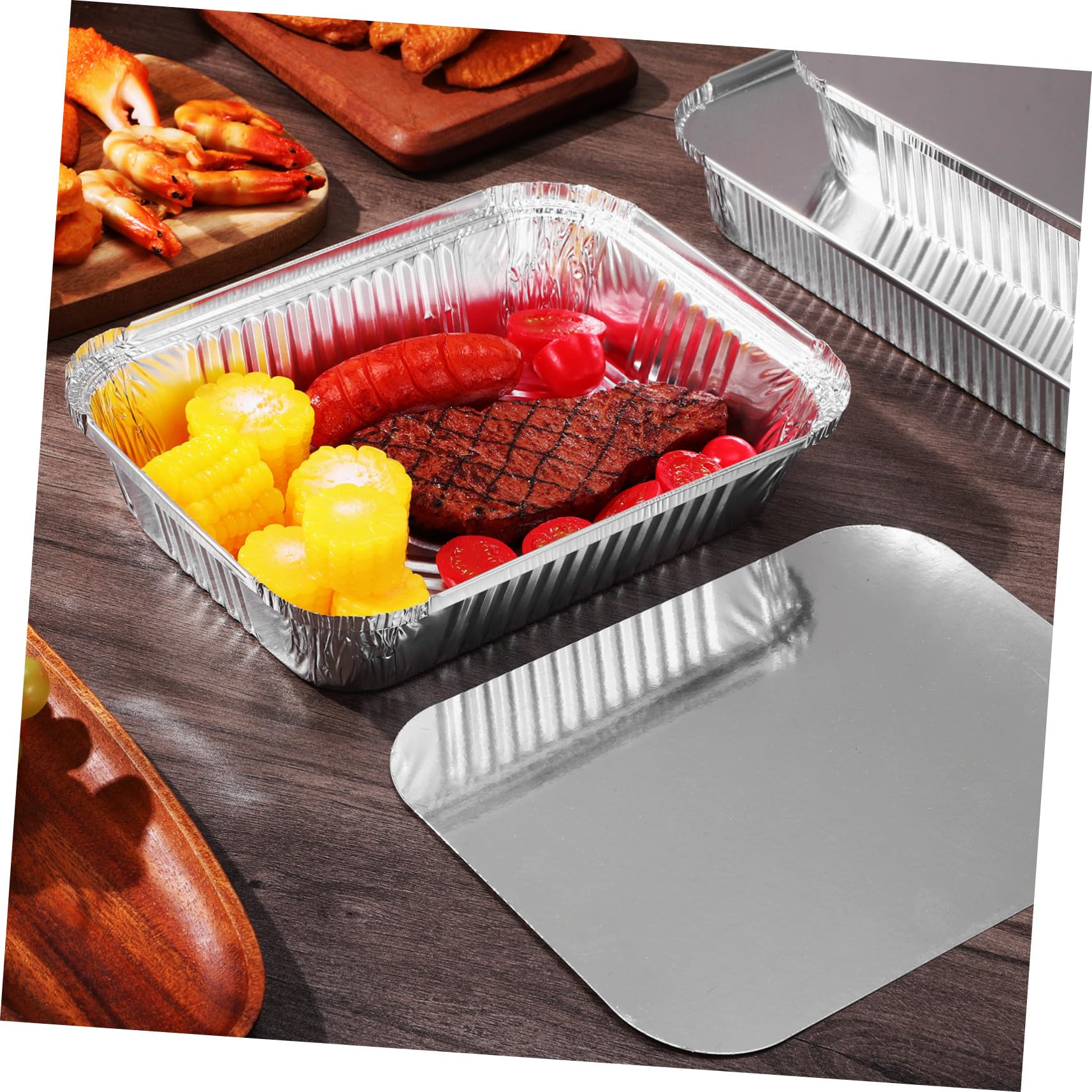 Mipcase Moldes Cuadrados Plata de Papel de Aluminio 20 Piezas con Tapa
