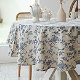 YiHomer Pastoral Round Tablecloth - 60 Inch Dia. Table Cloth - Washable Table Cover with Dust-Proof Wrinkle Resistant for Restaurant, Picnic, Indoor and Outdoor Dining, Floral (Dark Blue)