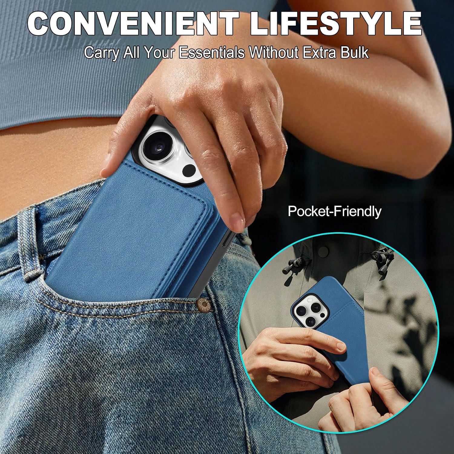 TUCCH Case Wallet for iPhone 16 Pro, RFID Blocking PU Leather Folio [Undetachable] Wallet with 6 Card Holder Magnetic Closure, Protective Shockproof Anti-Slip Phone Cover for iPhone 16 Pro, Lake Blue
