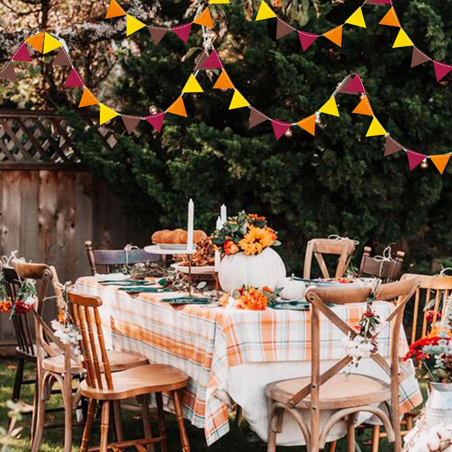 Fall Party Decoration Orange Yellow Brown Burgundy Felt Hanging Triangle Mini Bunting Pennant Banner Flag for Autumn Thanksgiving Harvest Birthday Wedding Baby Shower Party Classroom Nursery Decor - Image 5