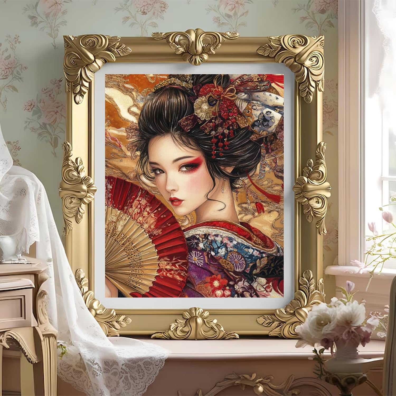 AUKVLZS Beauty Geisha Woman Paint by Numbers Kit for Adults, 16" x 20" Canvas Painting Kit for Beginners, Modern Aesthetic DIY Paint by Number on Canvas for Home Wall Decor