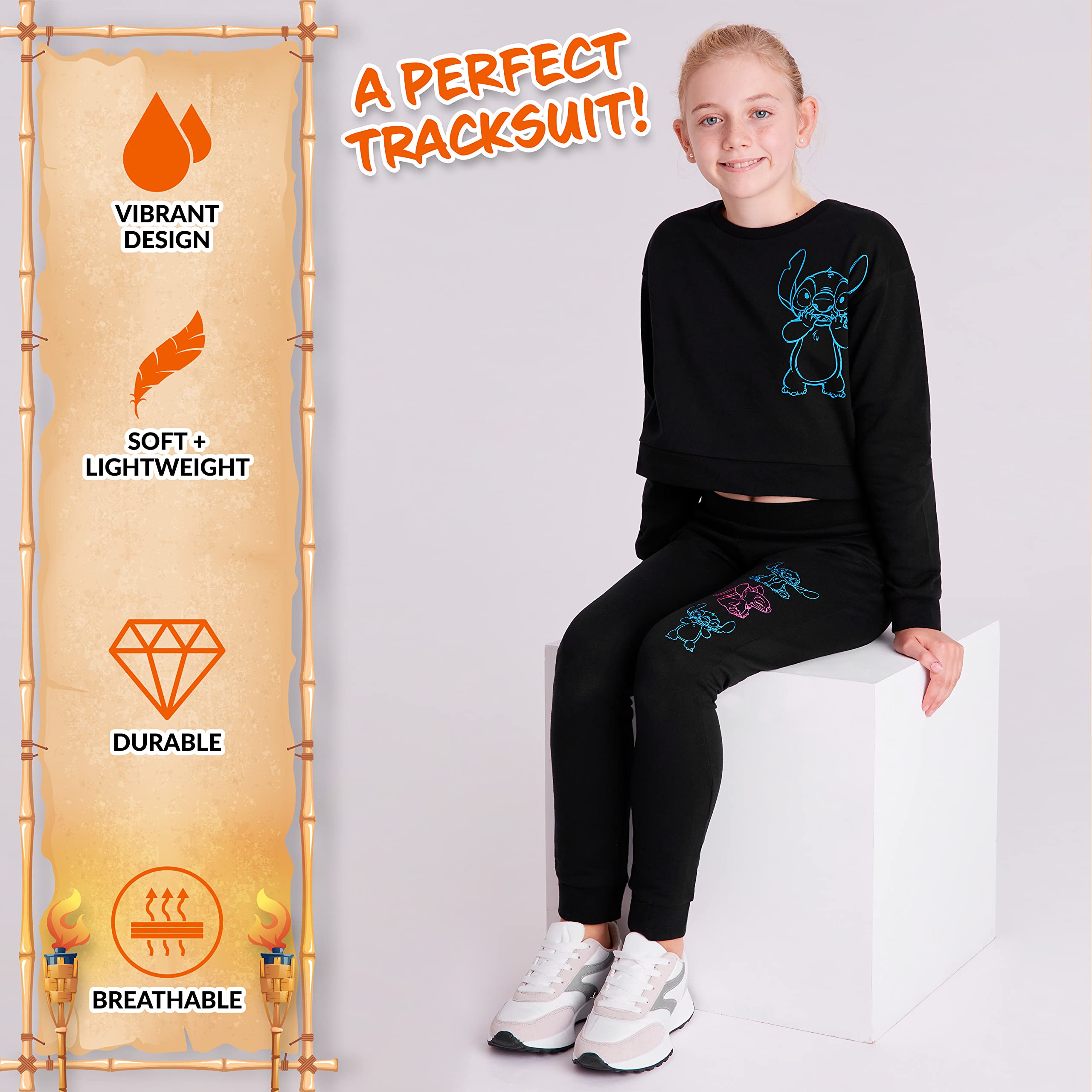 Disney Tuta Stitch Bambina Ragazza Completo Felpa Crop Top e Pantaloni da Tuta 4-15 Anni