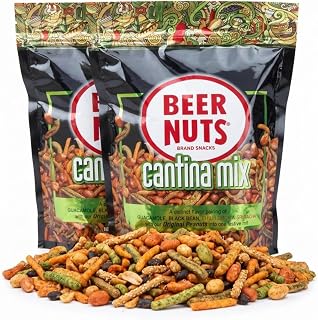 BEER NUTS Cantina Mix with Twang - Twang Seasoned Peanuts, Chili Lime Insane Grain, Guacamole & Habanero Sticks - 20oz Resealable Bag (Pack of 2)