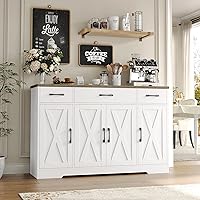Vista 2 de HOSTACK - Aparador bufé con cajones, armario grande de almacenamiento de 55 pulgadas con estantes y puertas, estación de barra de café rústica