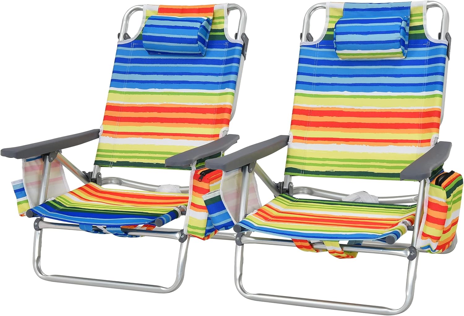 Tangkula Set of 2 Backpack Beach Chair, 5-Position Lay Flat Beach Chairs with Cooler Bag, 2 Cup Holders, Towel Bar, Lightweight Folding Beach Chair with Backpack Straps, Yellow