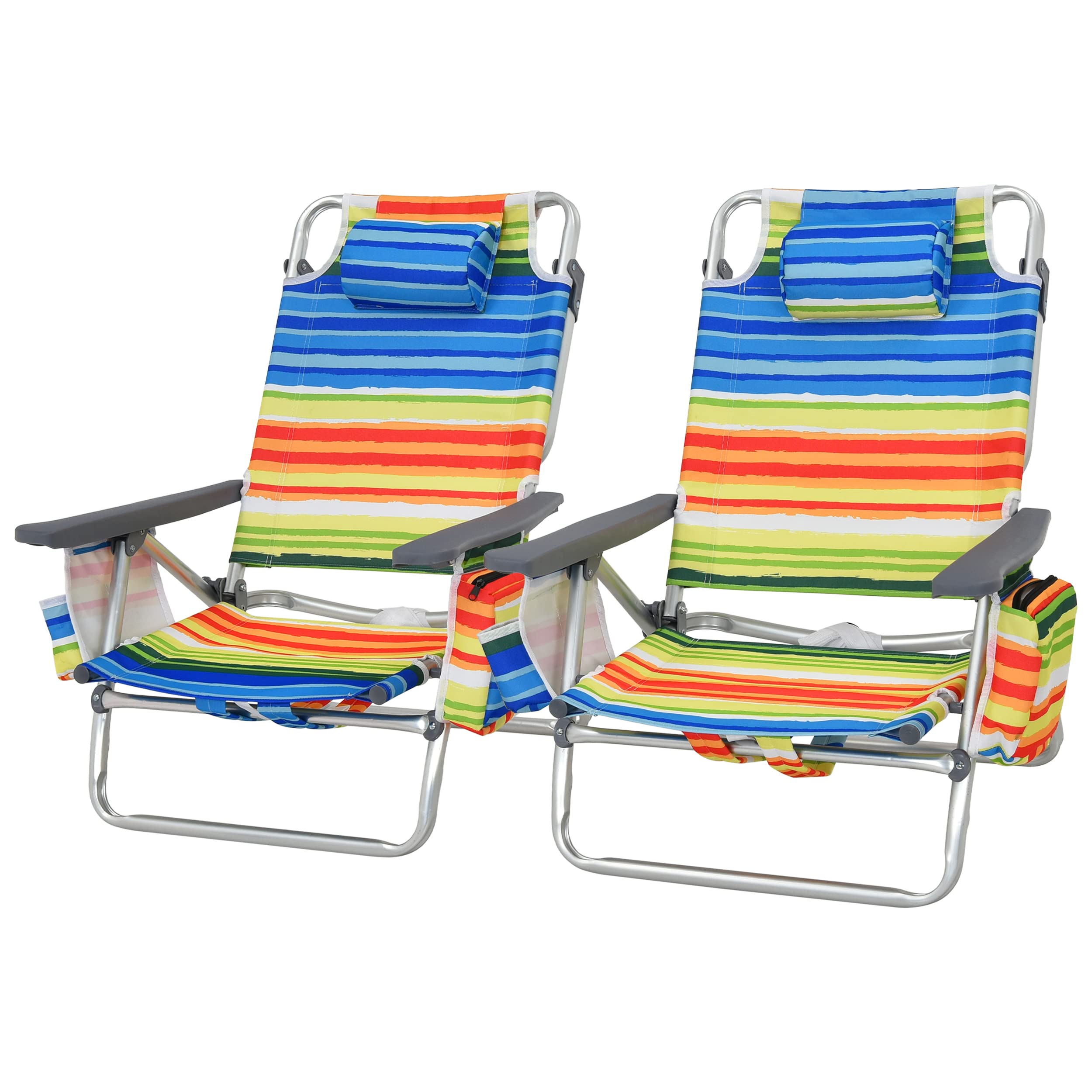 Tangkula Set of 2 Backpack Beach Chair, 5-Position Lay Flat Beach Chairs with Cooler Bag, 2 Cup Holders, Towel Bar, Lightweight Folding Beach Chair