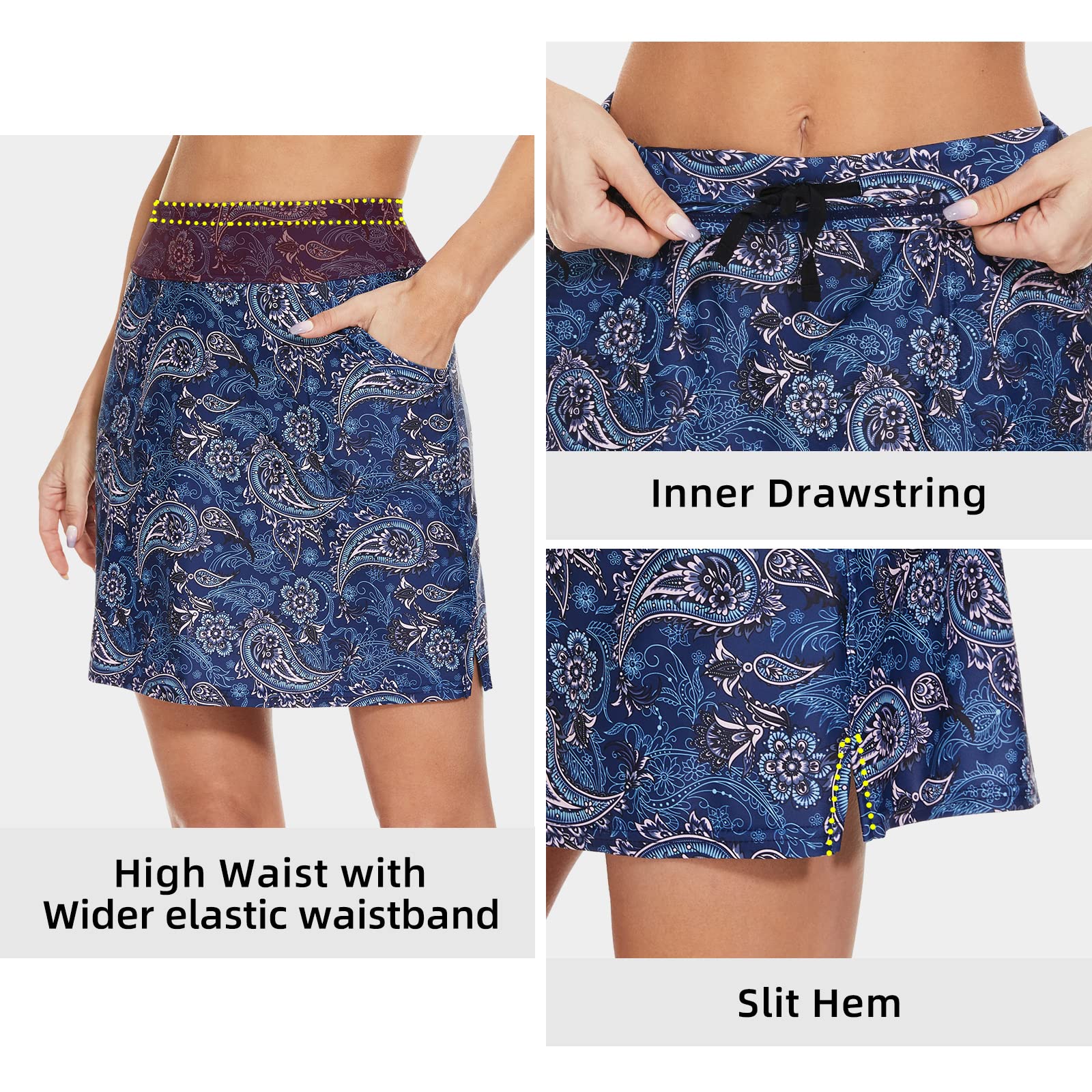 M MOTEEPI Tennisrock Damen Hosenrock Damen Sommer Golfrock 18" Skort Rock mit Hose Tennisrock mit 4 Taschen