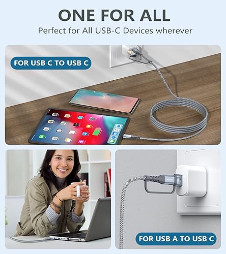 Miniatura 5 de Cable USB-C a USB-C de 10 pies PD 100 w MacBook iPad ProAir Charger 2 en 1 USB AC a USB-C cable trenzado de nailon para iPad Pro Air 4 5 Mini 6,
