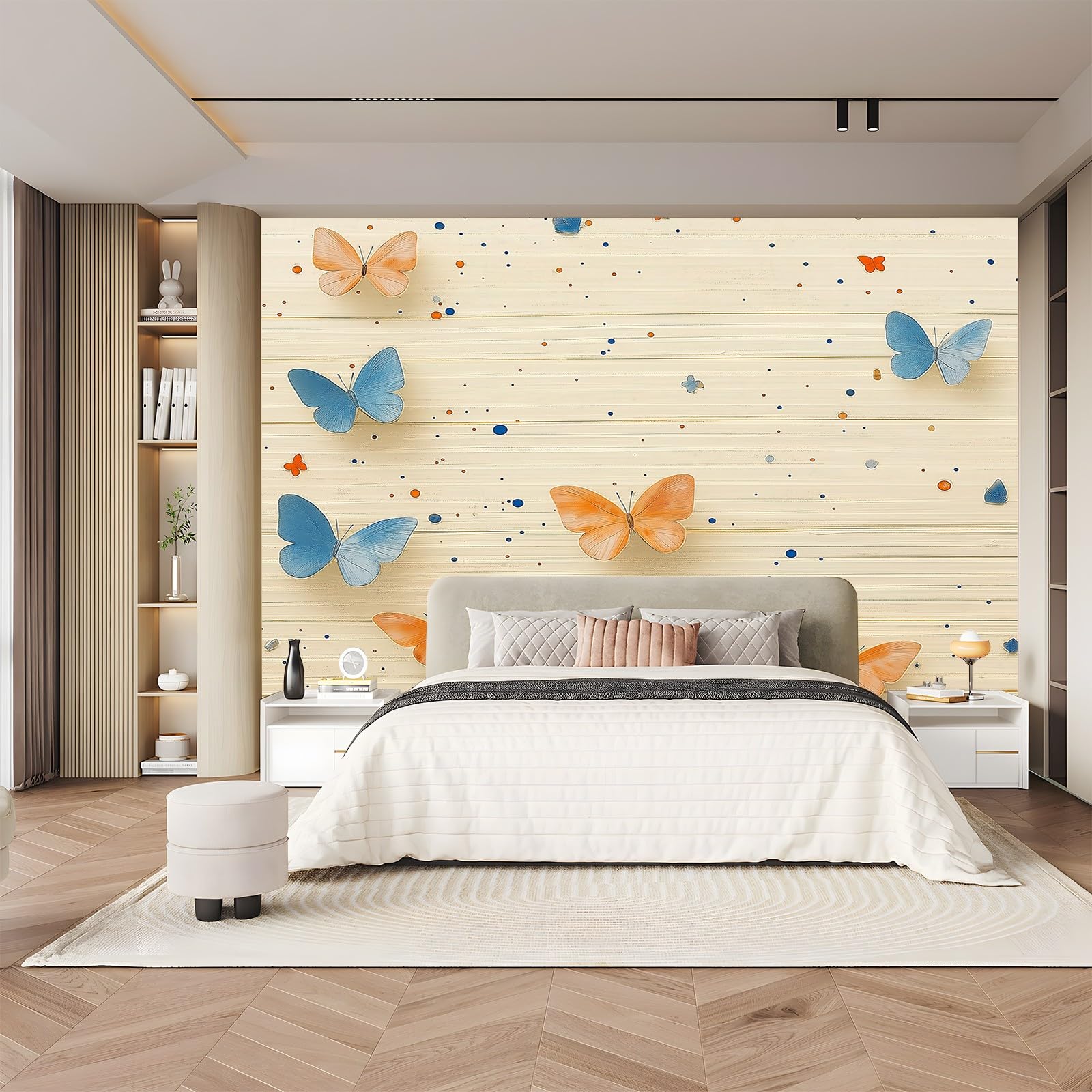Panoramiczna tapeta boho Arcenciel motyl niebieski pomarańczowy 250 x 175 cm (szer. x wys.) ogromny plakat ścienny niestandardowy 3D do salonu dekoracja ścienna do pokoju dziecięcego nowoczesna
