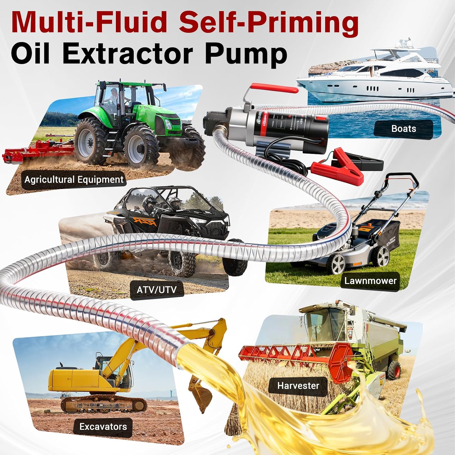 24V Heavy-Duty Gear Pump, 3.2 GPM High Flow Oil Change Pump with Steel Wire Hose, Oil Transfer Pump for Viscous Liquids, Fluid Transfer in Mechanical Equipment for Home Business Farm Boat