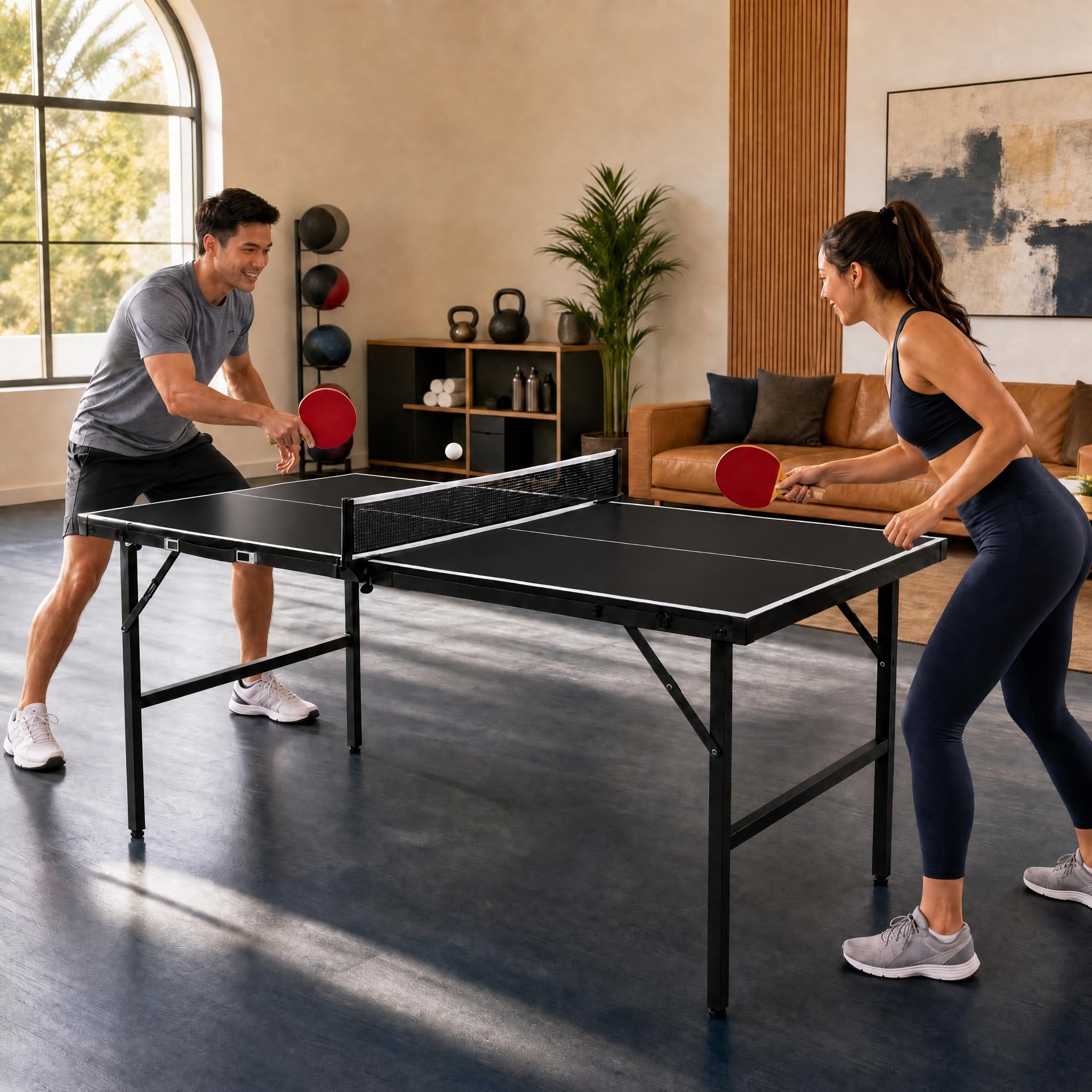 LIFEZEAL Ping Pong Tisch, Tischtennisplatte Mini aus Metall, Ping-Pong Table mit Netz, Bälle, Schläger, Klappbarer Tischtennistisch Set Indoor für Tischtennissport (Schwarz, 152,5 x 76 x 71 cm)