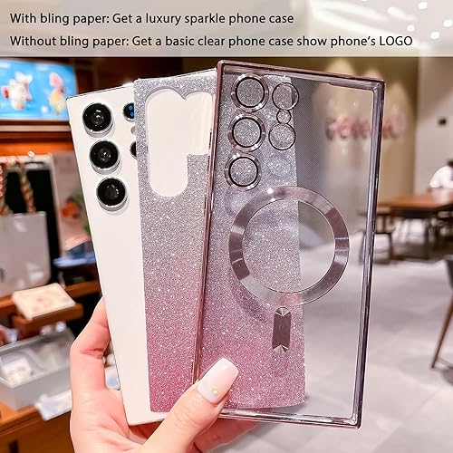 Miniatura 5 de Funda magnética para Samsung Galaxy S23 Ultra 5G de 6.8 pulgadas compatible con MagSafe funda transparente + tarjeta brillante de lujo 2 en 1,
