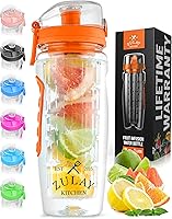 Zulay 34oz Fruit Infuser Water Bottle - Leakproof Full-Length Rod, Time Marker, Durable Tritan - Gym, Hiking, Fitness Gift