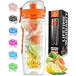 Zulay Kitchen 34 oz Large, Leakproof Fruit Infuser Water Bottle with Anti-Slip Grip - Men and Women\'s Ideal Fitness Gift Or For Gym, Camping, and Travel - Sunrise Orange