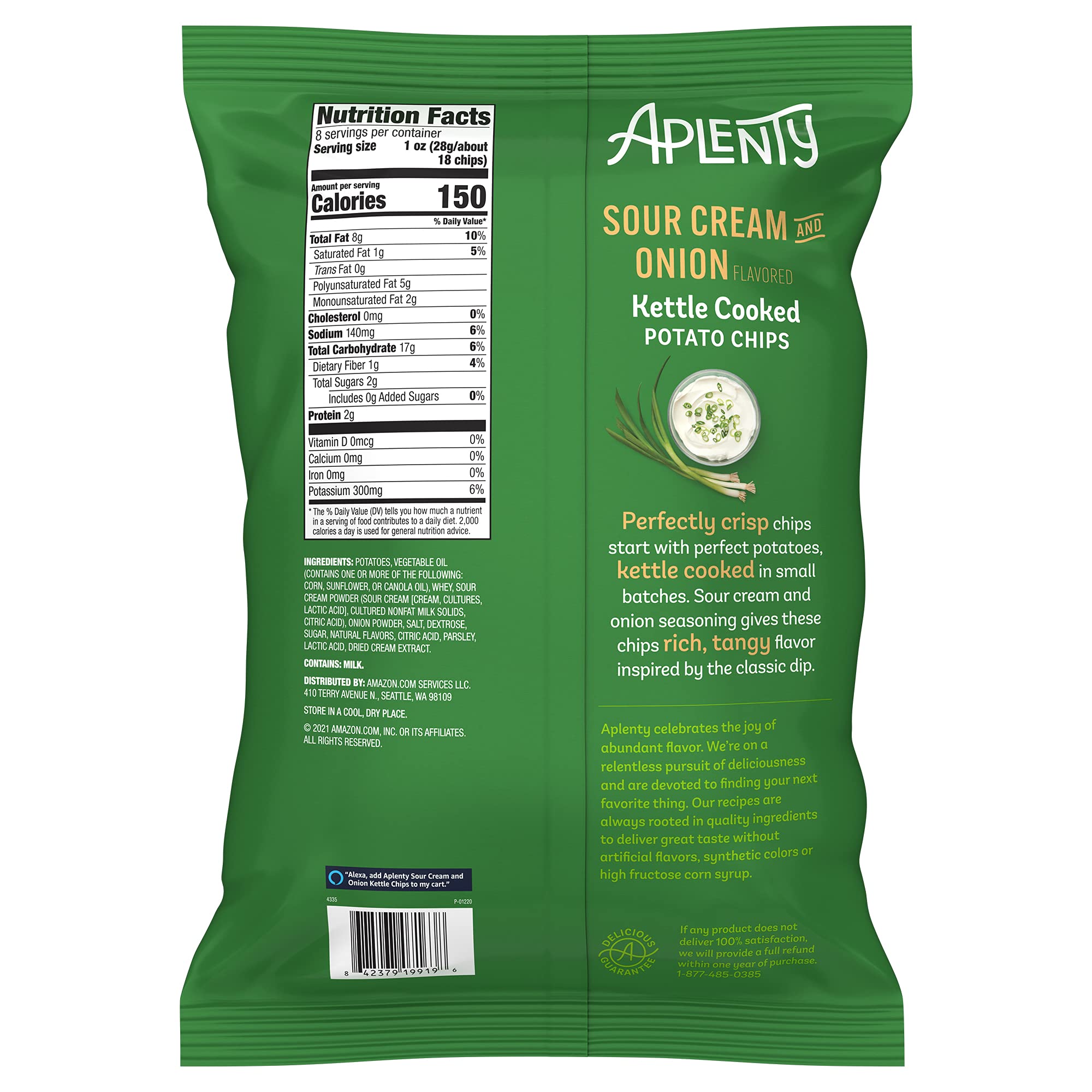 Aplenty Sour Cream and Onion Kettle Cooked Potato Chips 8 Oz — view 2