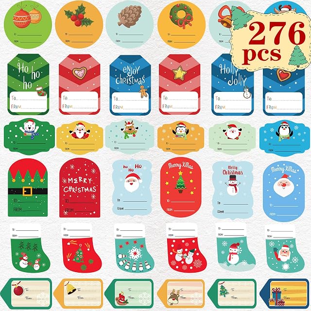 RMMD 276 PCS Christmas Gift Labels Stickers Christmas Self-Adhesive Tags Stickers Christmas Gift Stickers Xmas Name Stickers Labels Christmas Stickers for Holiday Presents 8 Styles