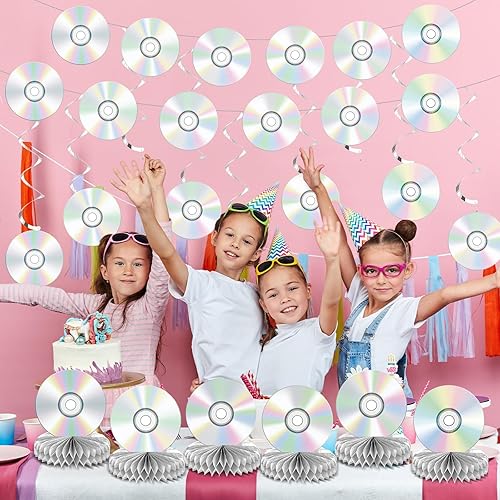Miniatura 6 de Juego de decoraciones de fiesta de los años 2000, cumpleaños Y2k, pancartas de papel de CD retro de los 90, guirnaldas de mezcla de temas retro de