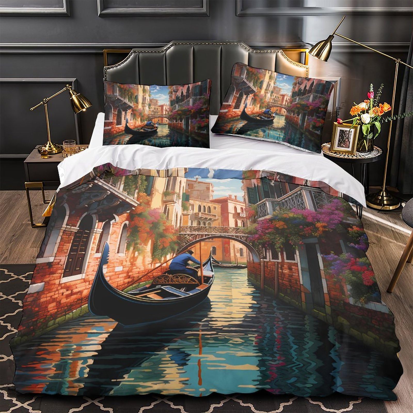 Housse de couette Venise 3D parure de lit microfibre douce single