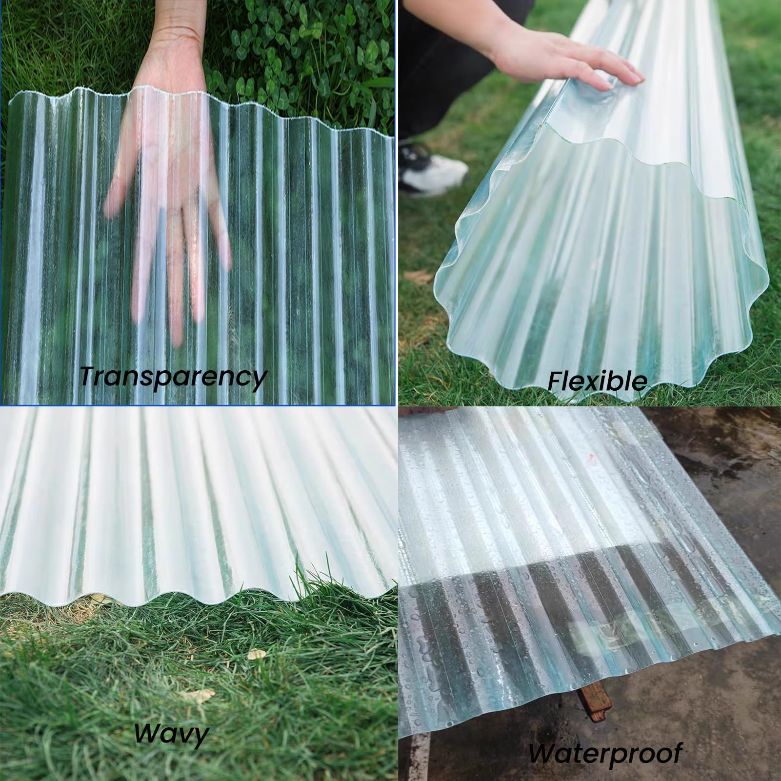 Planchas Transparentes Tejados, Placa Ondulada, Paneles for Tejado 1mm Chapa Tejado a Prueba, Placa de Aislamiento, for Invernaderos Cocheras(6 PCS,0.9x1.6m/2.95x5.25ft)