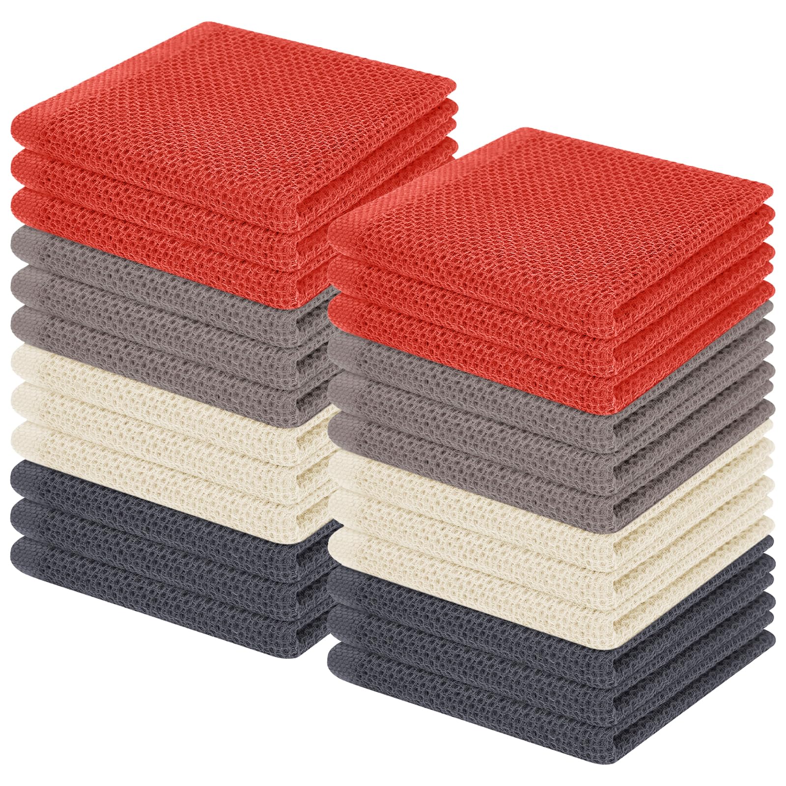 Homaxy 100% Cotton Waffle Weave Kitchen Dish Cloths 24-Pack, Multicolor