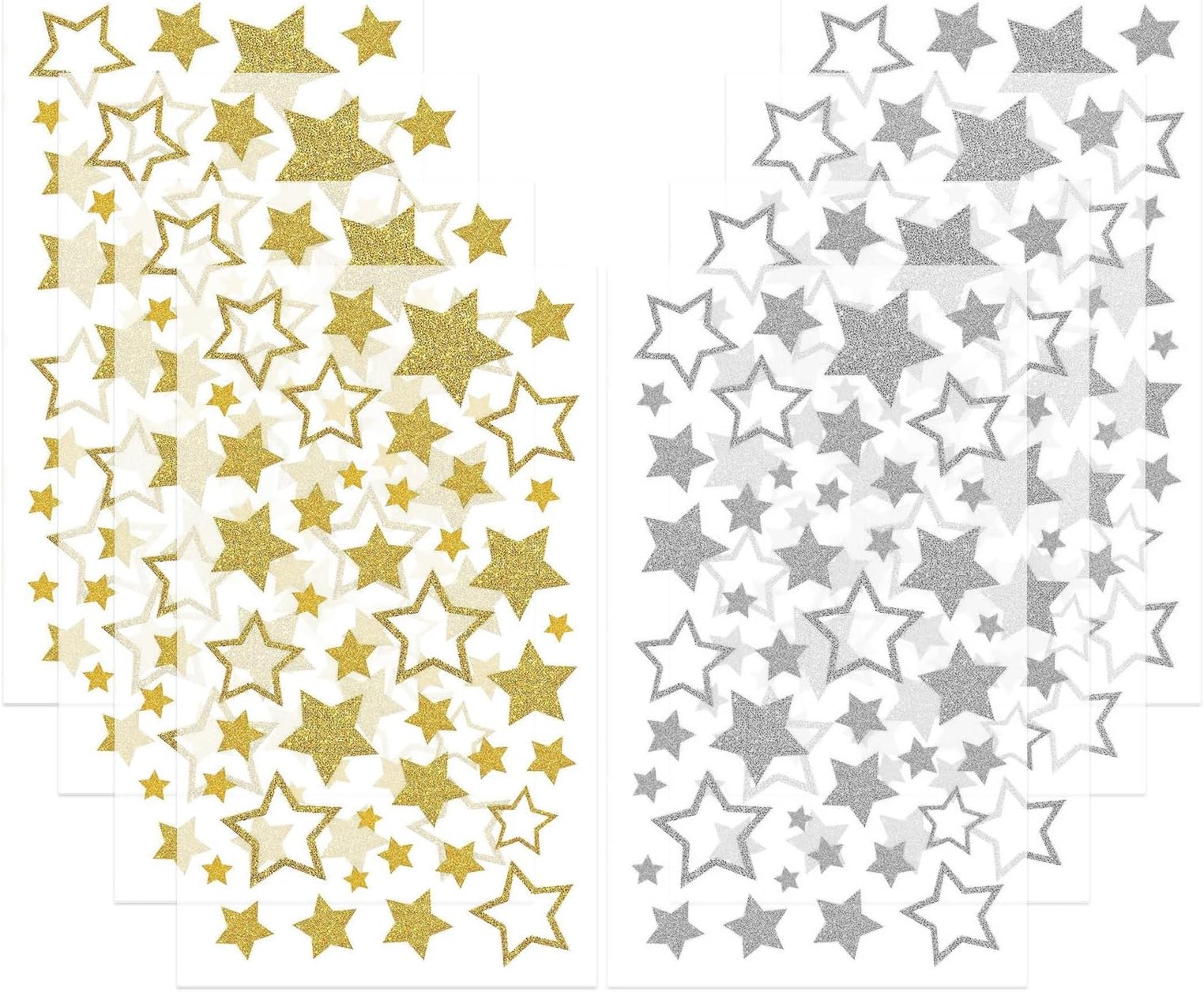 8 Sheets Star Stickers, Gold and Silver Star Stickers, Glitter Gold Stars Teacher Reward Stickers, Self Adhesive Gold Stickers for Classroom Behavior Chart, Kids Crafts and School Supplies