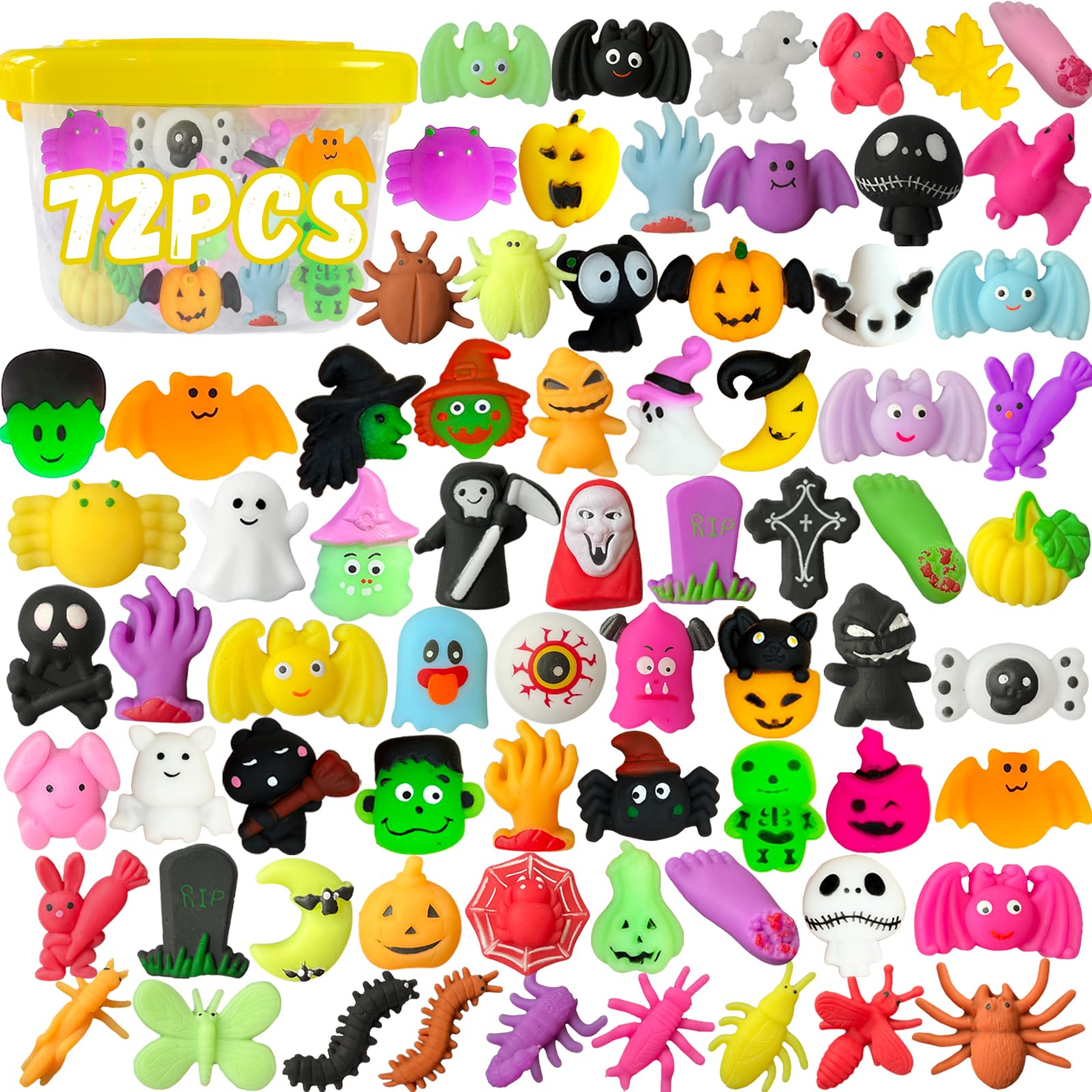 72個 ハロウィン もちもち パーティの記念品 子供用 かわいいスクイーズ フィジェットトイ ミニモチ 動物 ハロウィングッズバッグ ギフト 景品 誕生日に 収納ボックス付き