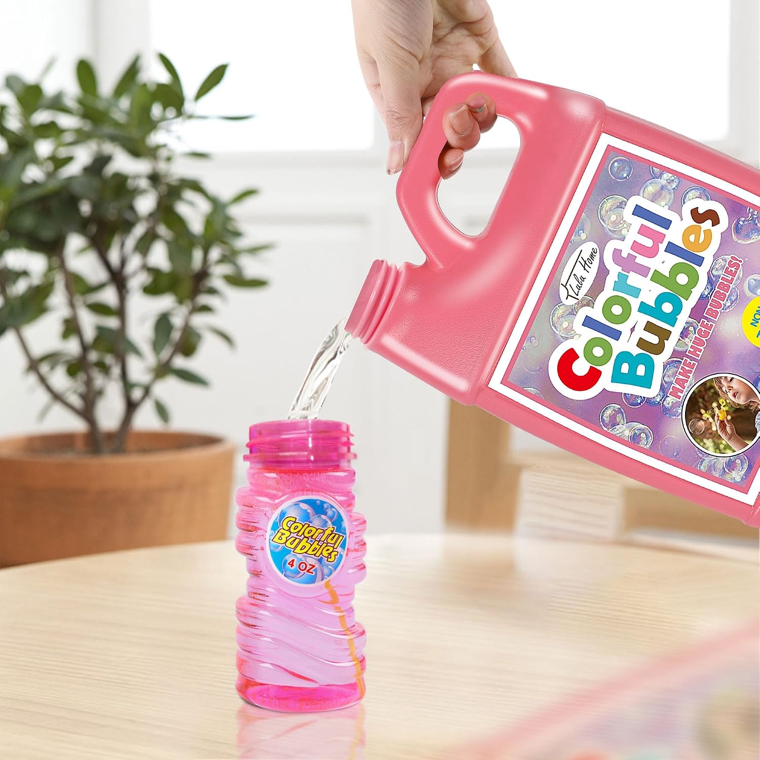 Lulu Home 2 Packs Bubble Concentrated Solution, 2 L/ 67.6 OZ Bubble Refill Solution for Kids Bubble Machine, Giant Bubble Wand, Bubble Blower, Birthday Party Favors - Up to 5 Gallons, Pink Bottle