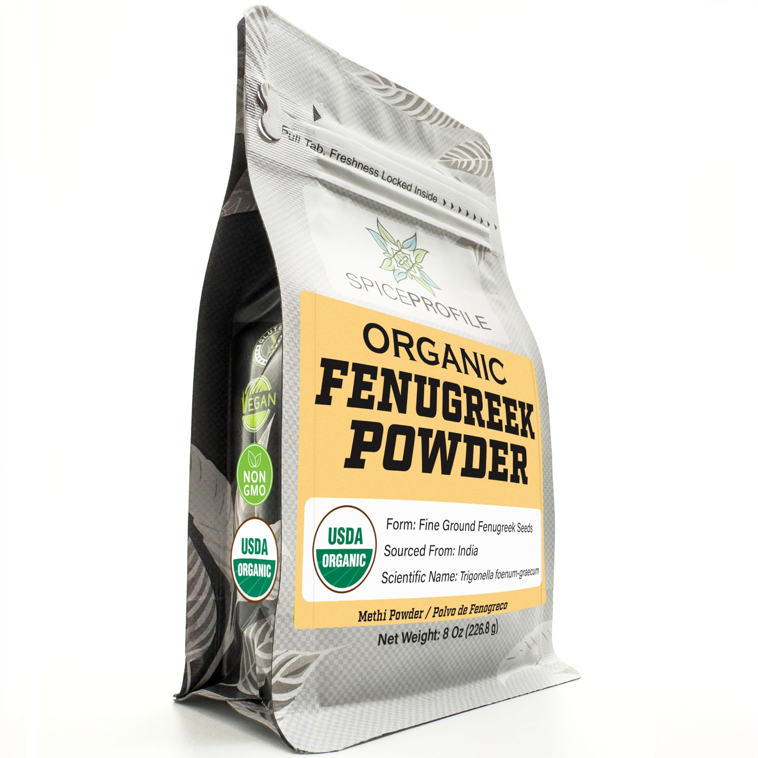 Spice Profile USDA Organic Fenugreek Powder, Lab Tested, Resealable 8 oz Pouch, Methi Ground, Polvo de Fenogreco