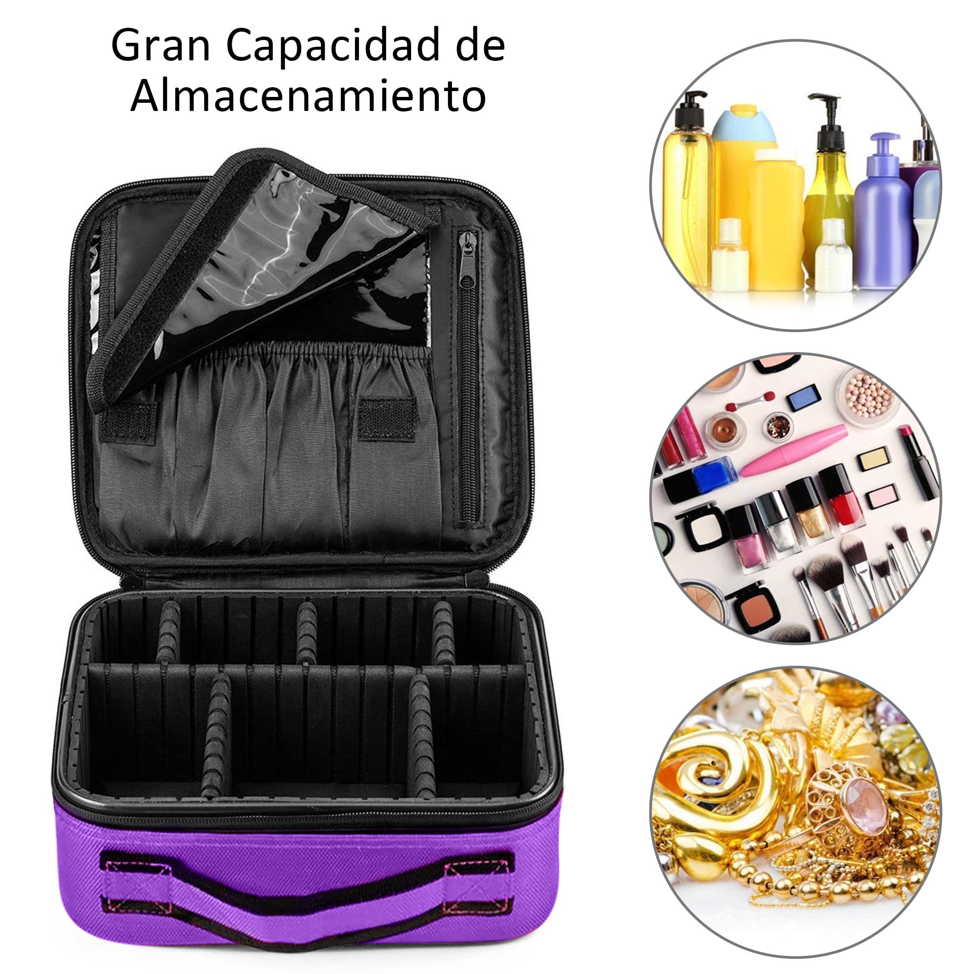 Portátil Bolsa de Maquillaje Mujer Organizador Bolso Cosmético Neceser Maquillaje Viaje Almacenamiento de Maquillaje Grande Estuches de Maquillaje Profesional Morado