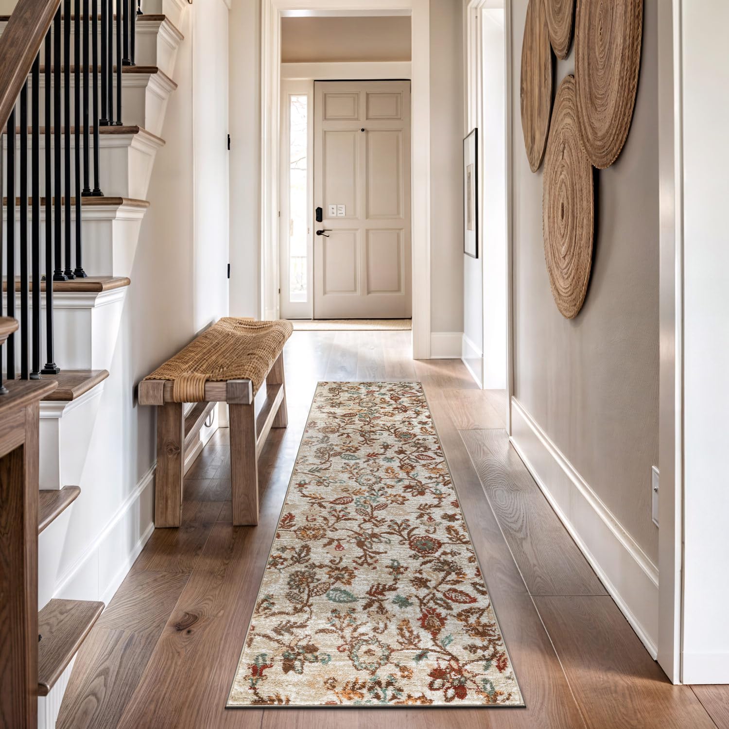 Rugshop Vine Floral Area Rug Modern Area Rug for Living Room, Bedroom, or Entryway Beige Multi Runner Rug 2' 3" x 12' Beige